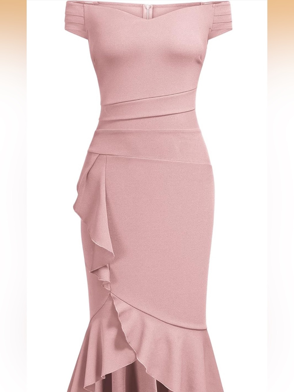 NWT Off Shoulder Ruffle Dusty Pink Bodycon Evening Cocktail Formal Dress
